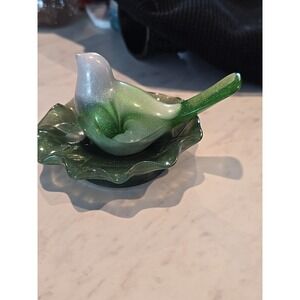 Handmade‎ Resin Bird In A Bowl Green Silver White Decoration Gift 664